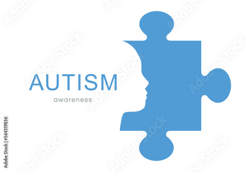 World autism awareness day. Blue puzzle with face vector background. Symbol of autism. Medical flat illustration. Health care