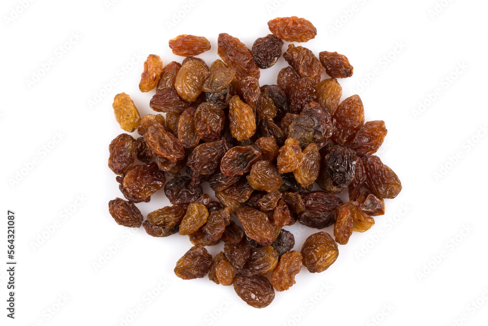 Sweet raisins on white