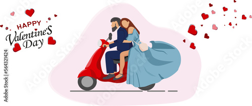 Illustration of Happy Valentine's Day 14 February. Romantic couple happy and in love. Couple in love. Valentine's Day characters. Vector illustration in cartoon style. 