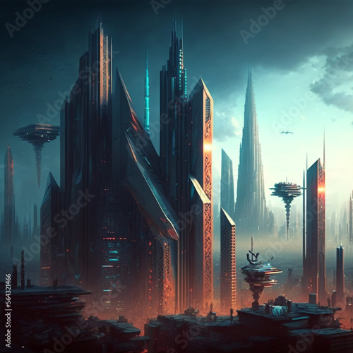 Futuristic city. Generative AI. 