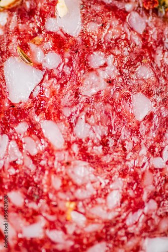 Salami sausage. Macro background. Salami texture.