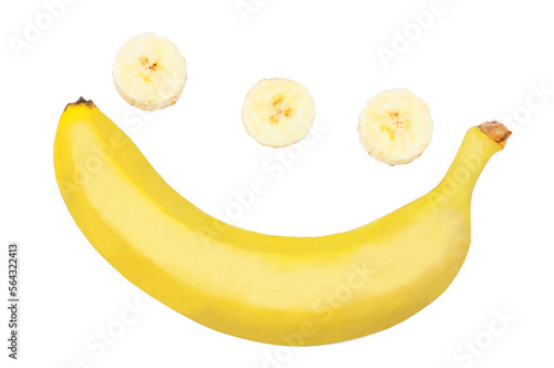 Bananas and slices isolated on a white background, top view