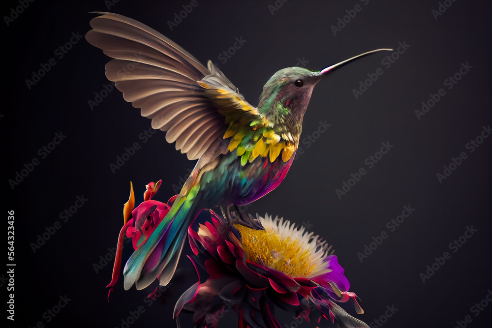 Fototapeta premium Hummingbird sitting on the flower. Generative AI.