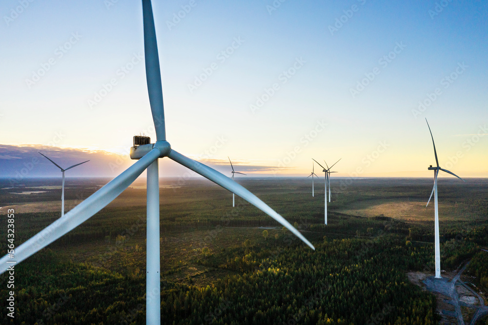 Aerial views of windfarm and wind energy station. Finnland Aerial views of windfarm and wind energy station. Finnland