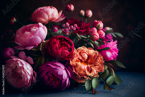 Fototapeta Naklejka Na Ścianę i Meble -  A pink peony bouquet.  Generative AI.