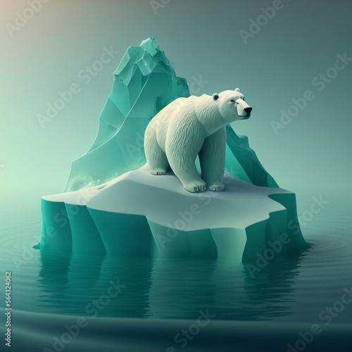 Polar bear on an iceberg. Global warming concept. Generative AI.  