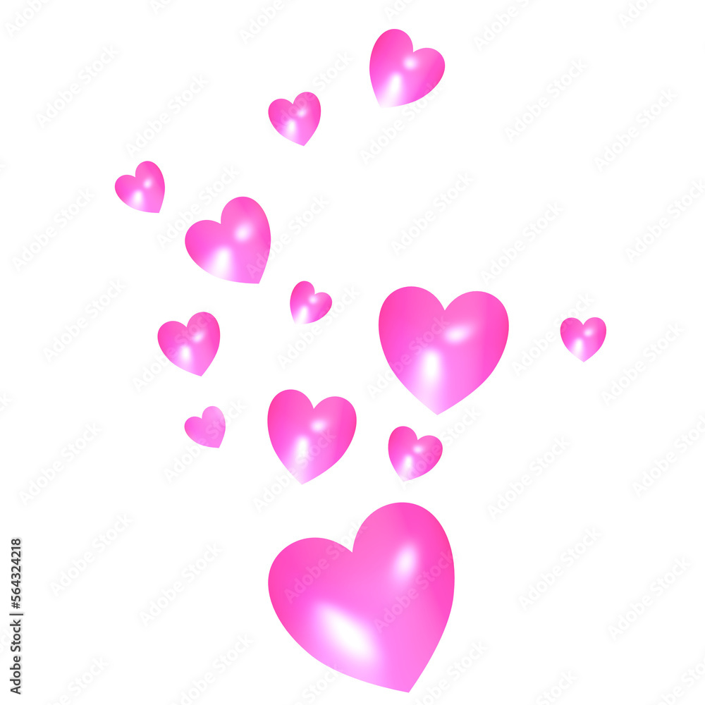 valentine hearts background heart pink 3D shaped  with confetti transparent background