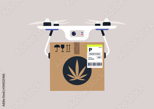 Weed delivery, a drone delivering a box of prescription marijuana