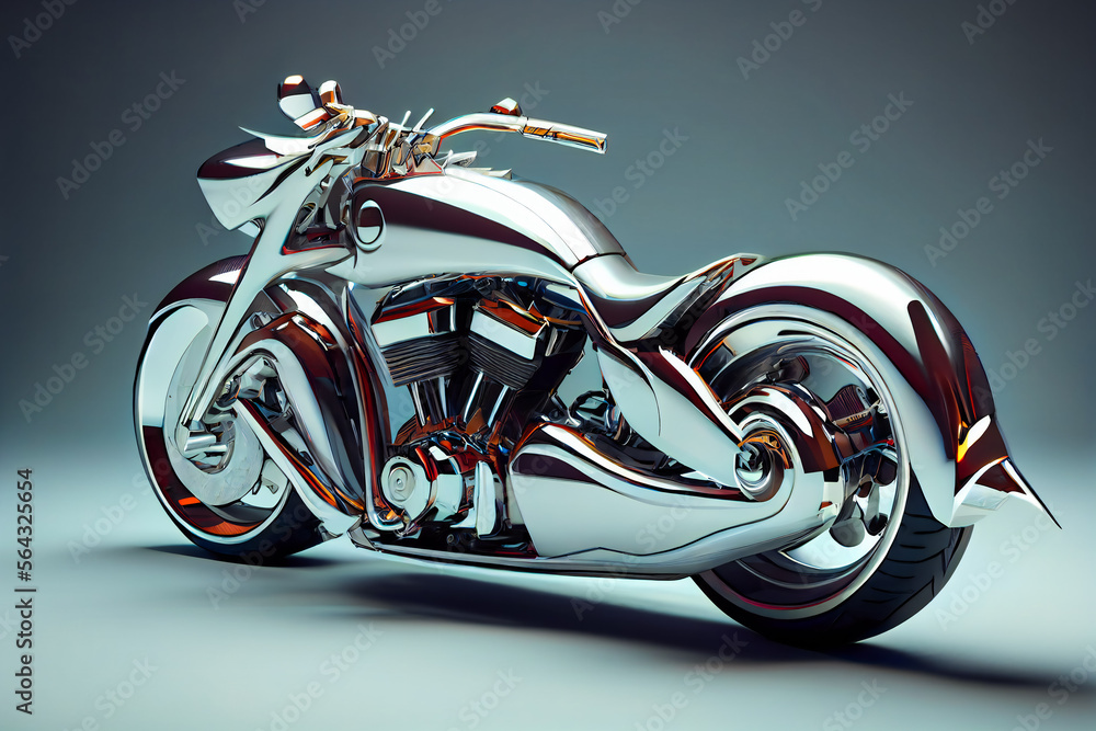 Chrome futuristic motorcycle. Generative AI. Chrome futuristic motorcycle. Generative AI.