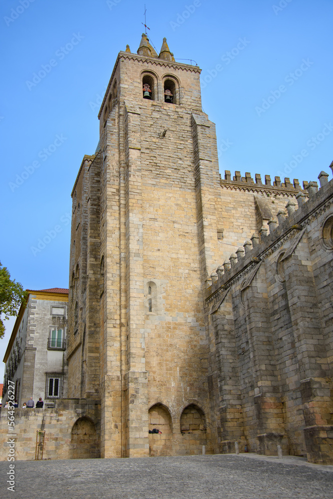 Architectural details of the pretty gothic cathedral of Evora, Portugal