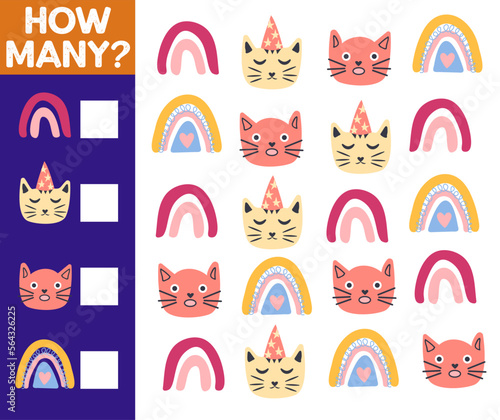 How many Cat, game for children. printable worksheet