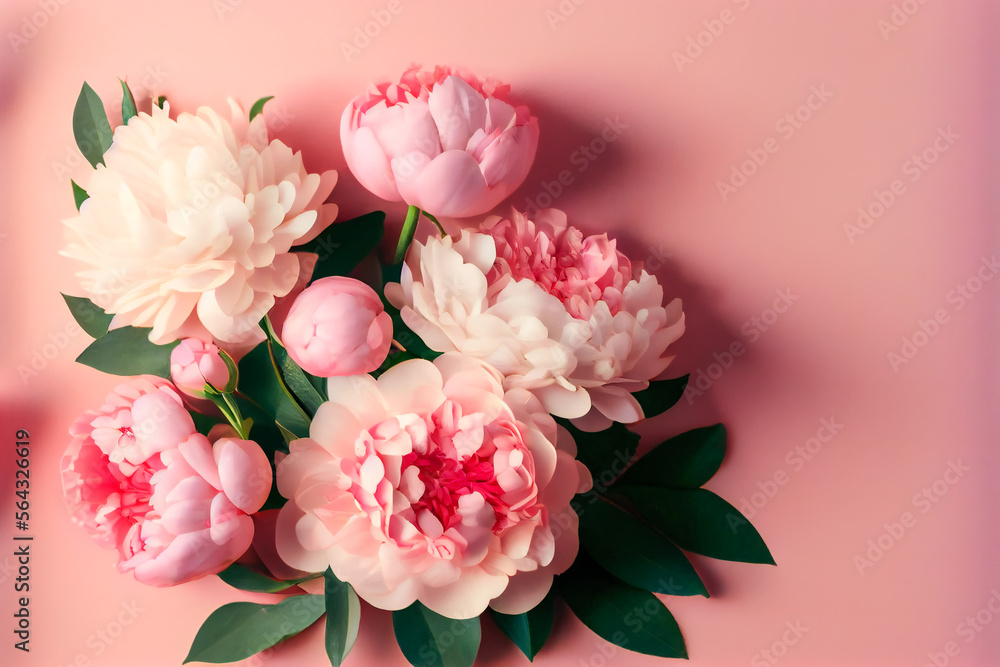 Flowers on a pink background.  Generative AI.