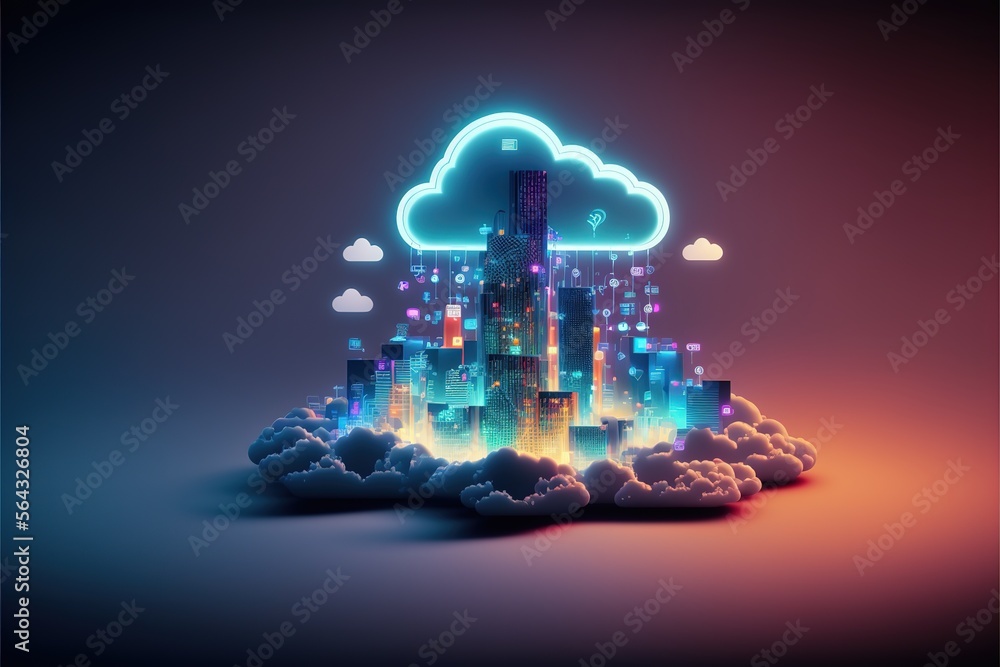 Cloud computing concept. Smart city wireless internet communication. AI - obrazy, fototapety, plakaty 