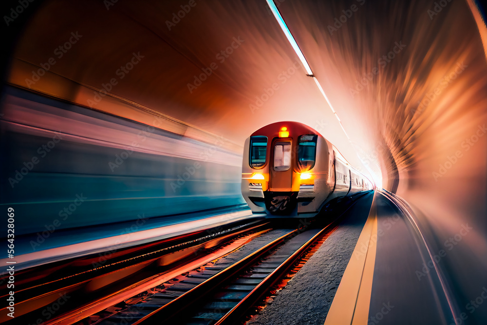 Naklejka premium Inside view of Motion blurred underground. Generative AI.