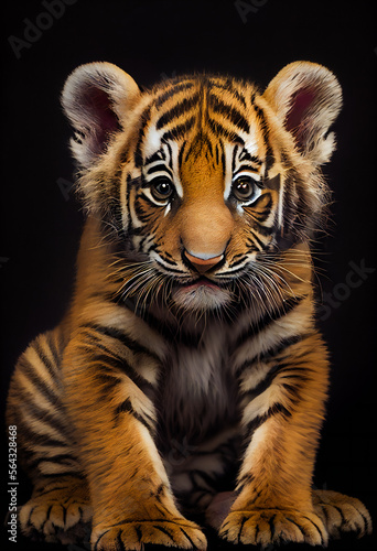 Portrait of a Tiger on Black Background. Generative AI.