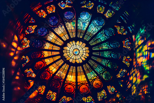 Stained Glass Window. Generative AI.