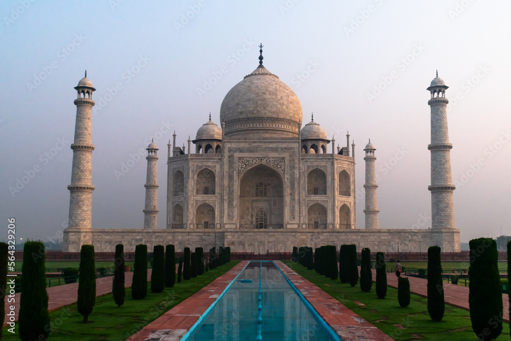 Agra, India - October 19th, 2022 : Sunrise at Taj Mahal