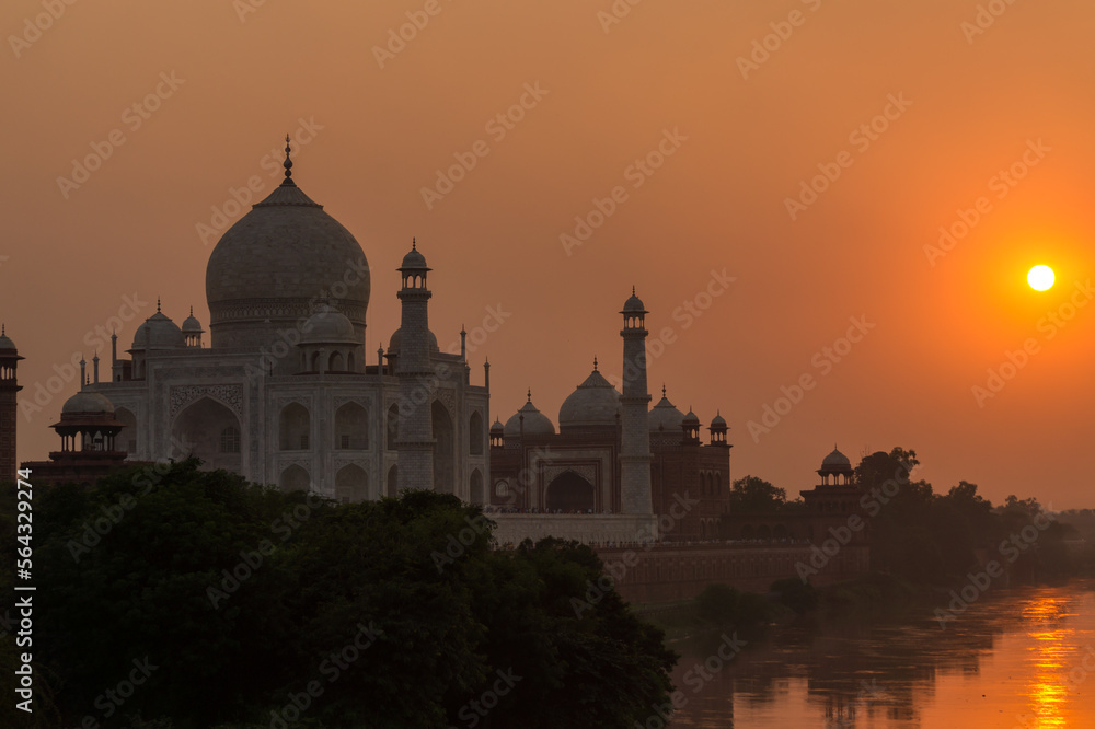 Agra, India - October 19th, 2022 : Sunset at Taj Mahal
