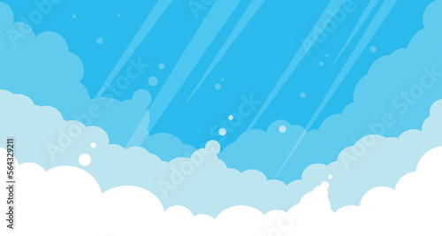 Blue sky with clouds. Sunny day sky scene cartoon vector illustration. Sky landscape background.