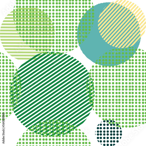 Different shaped circles green pantone seamless pattern, shiny sphere background, modern beautiful wallpaper