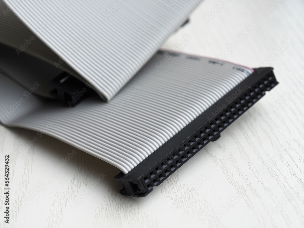 Parallel port header cable adapter. Floppy disk ribbon cable. IDE communication cables for personal computers Parallel port header cable adapter. Floppy disk ribbon cable. IDE communication cables for personal computers
