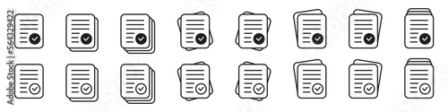 Questionnaire icon. Document with mark icon. Complete sign or logo isolated vector illustration. Check form icon. File Tick symbol.