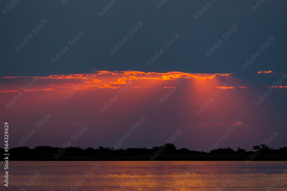 Colorful african sunset over Zambesi river