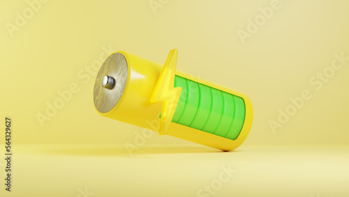 3d render yellow battery voltage illustration