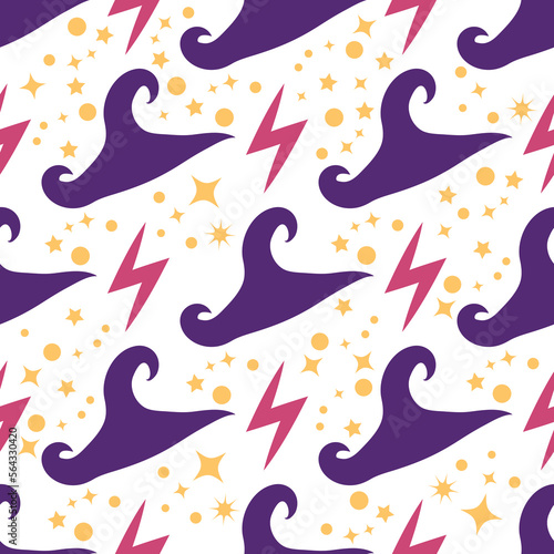 Witches school of magical objects seamless pattern in flat style