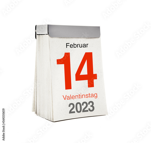 Abreißkalender mit Valentinstag 14. Februar 2023
