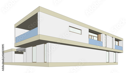 Modern house sketch architectural 3d illustration