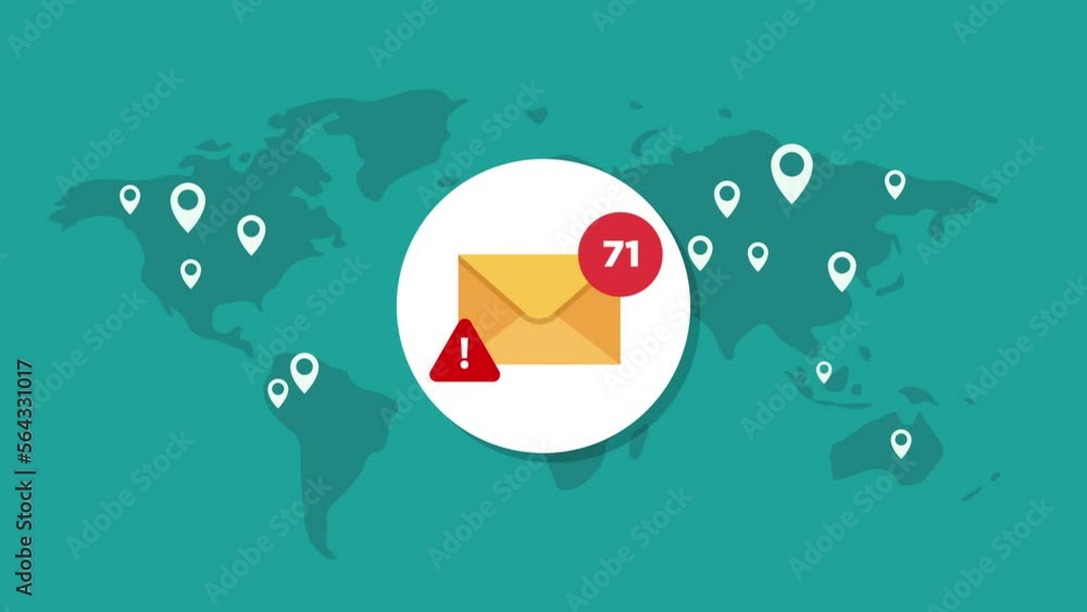 too many e-mails and spam alert concept motion animation. world map and ...