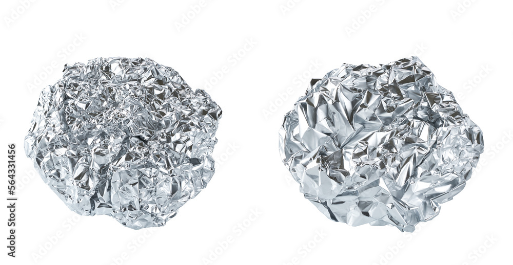 foil ball isolated on a white background. crumpled piece of aluminum foil on a white background, close up.
