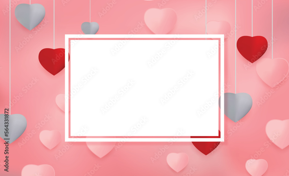  Valentines day greeting card sale background with Heart Balloons and clouds. Paper cut style. Can be used for Wallpaper, flyers, invitation, posters, brochure, banners. Vector illustration