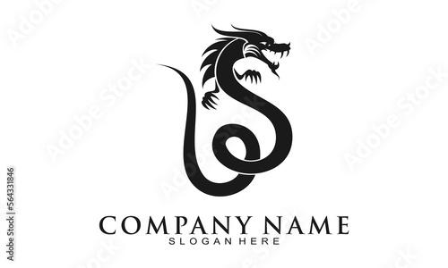 Black dragon illustration vector logo