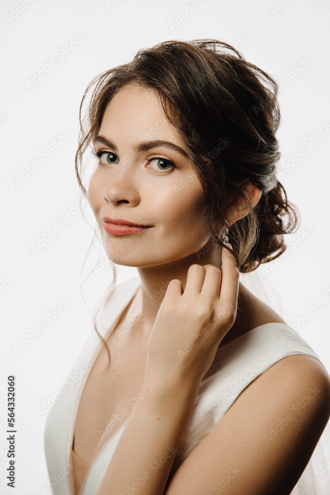 beautiful bride on a white background close-up beautiful bride on a white background close-up