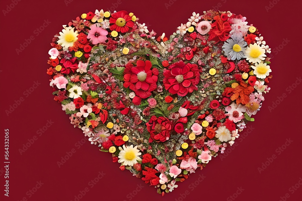 A floral heart made of flowers. Generative AI A floral heart made of flowers. Generative AI