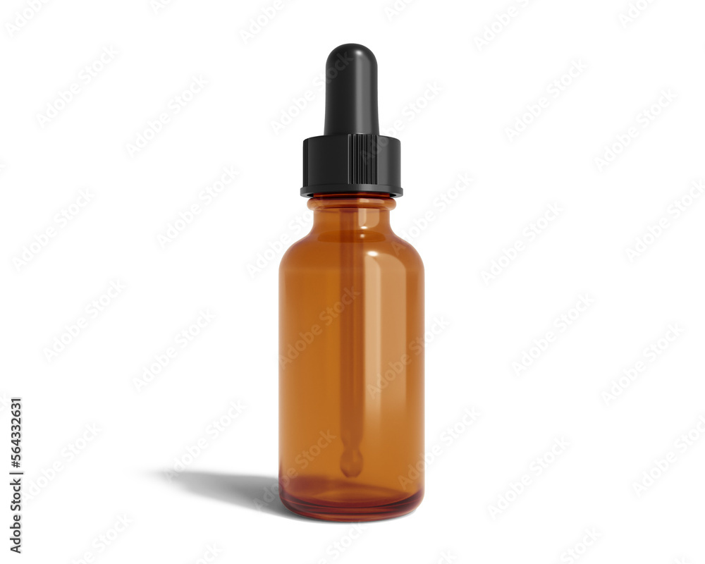 Blank amber glass cosmetic dropper bottle isolated on transparent background, prepared for mockup, 3D render. Blank amber glass cosmetic dropper bottle isolated on transparent background, prepared for mockup, 3D render.