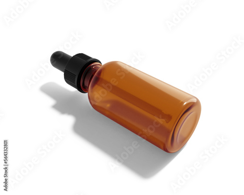 Blank amber glass cosmetic dropper bottle isolated on transparent background  prepared for mockup  3D render.