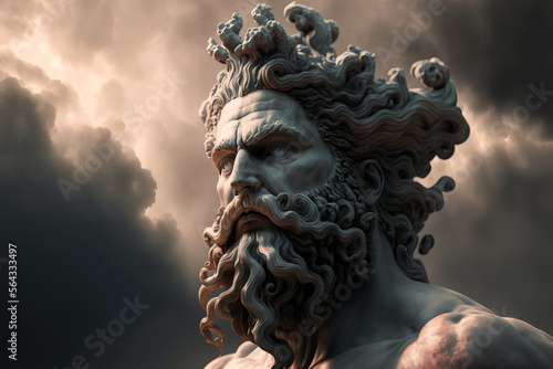 Generative AI illustration of stone sculpture of serious Greek man with curly be Fototapet