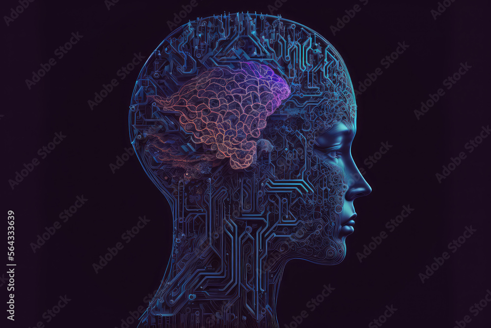 Obraz premium Robot brain digital illustration. 3d rendering ai robot think or compute. (ai generated)
