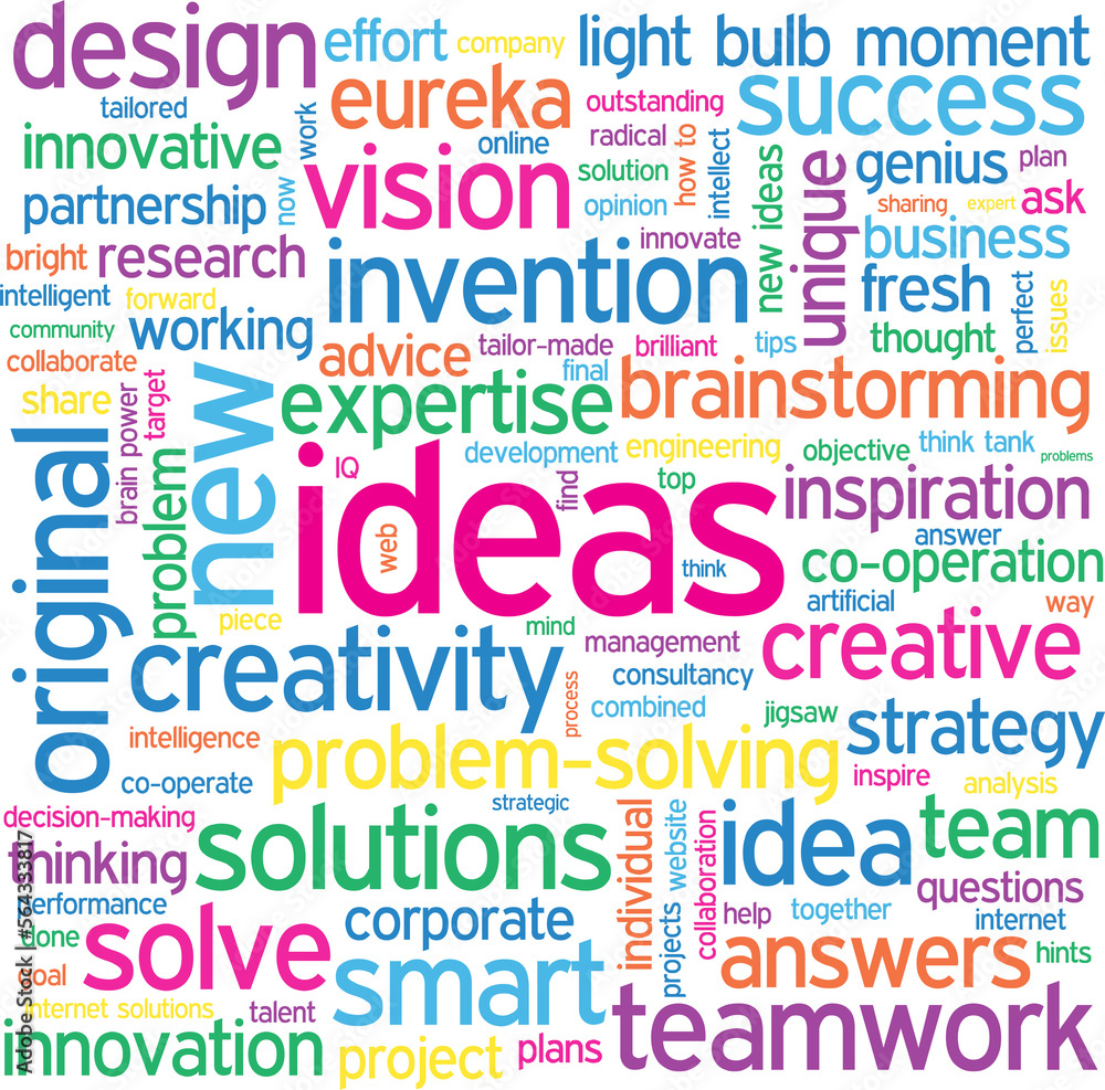 IDEAS colorful word cloud on transparent background