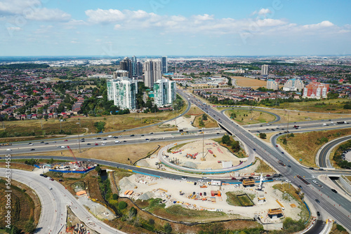 Aerial view of Highway 403 in Mississauga, Ontario, Canada