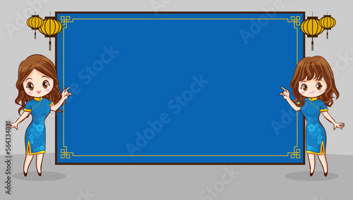 Pretty Chinese girl in mandarin gown with Chinese new year festival 094