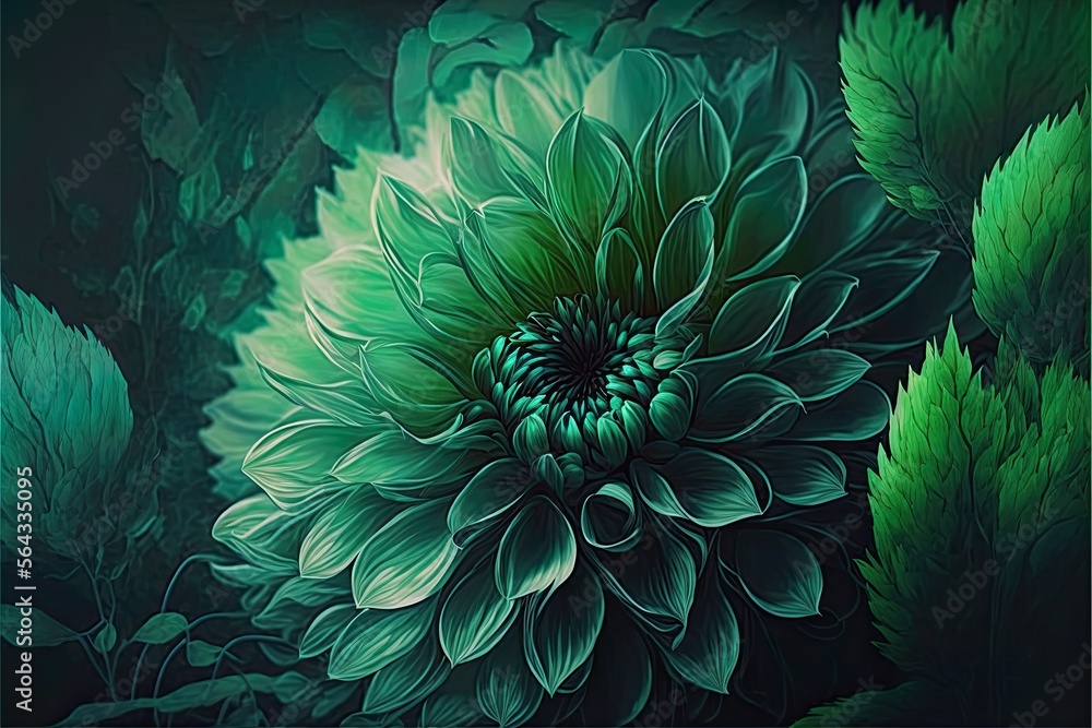 abstract green flower background in panorama, digital art style, illustration painting, generative Ai abstract green flower background in panorama, digital art style, illustration painting, generative Ai