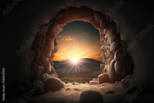 Empty Tomb At Sunrise - Resurrection Concept (ai generated)