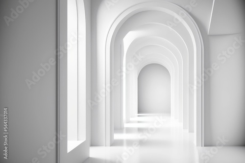 Minimal white architecture. Abstract futuristic corridor generative AI 