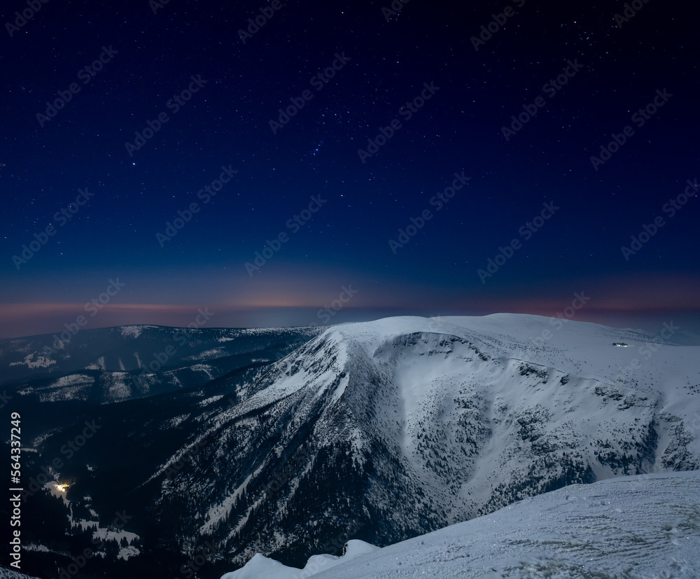 landscape of Giants mountains at night in Czechia