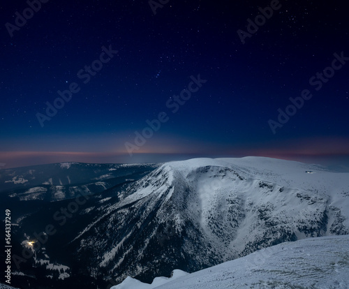 Obraz na płótnie landscape of Giants mountains at night in Czechia w salonie