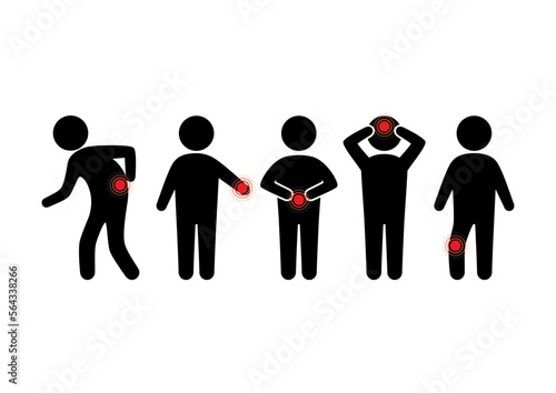 Sick and injured people silhouette icon set vector. Person with pain simple graphic design element isolated on a white background